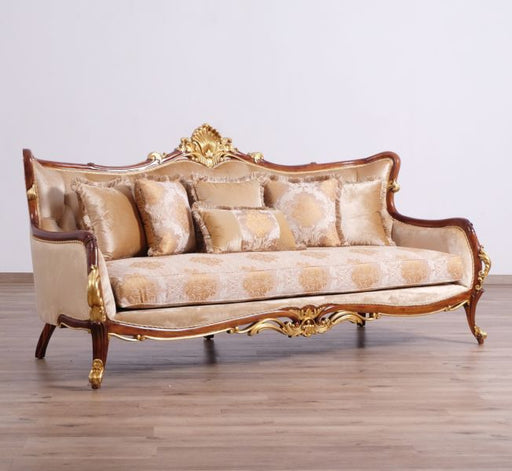 European Furniture - Veronica II Luxury Sofa in Antique Walnut and Antique Dark Gold leaf - 47078-S - GreatFurnitureDeal