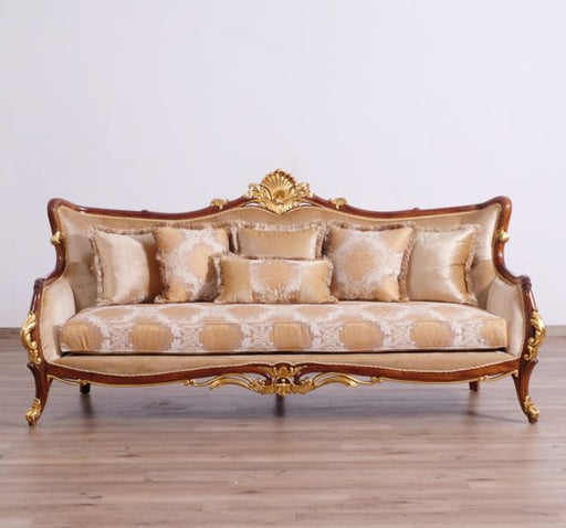 European Furniture - Veronica II Luxury Sofa in Antique Walnut and Antique Dark Gold leaf - 47078-S - GreatFurnitureDeal