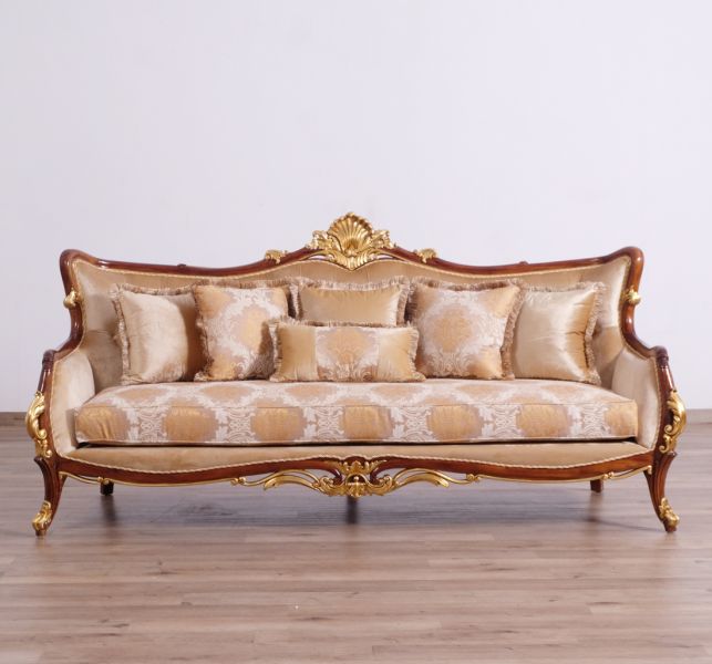 European Furniture - Veronica II Luxury Sofa in Antique Walnut and Antique Dark Gold leaf - 47078-S - GreatFurnitureDeal