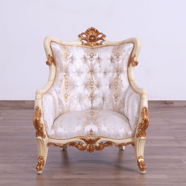 European Furniture - Veronica III Luxury Chair in Antique Beige and Antique Dark Gold leaf - 47072-C - GreatFurnitureDeal