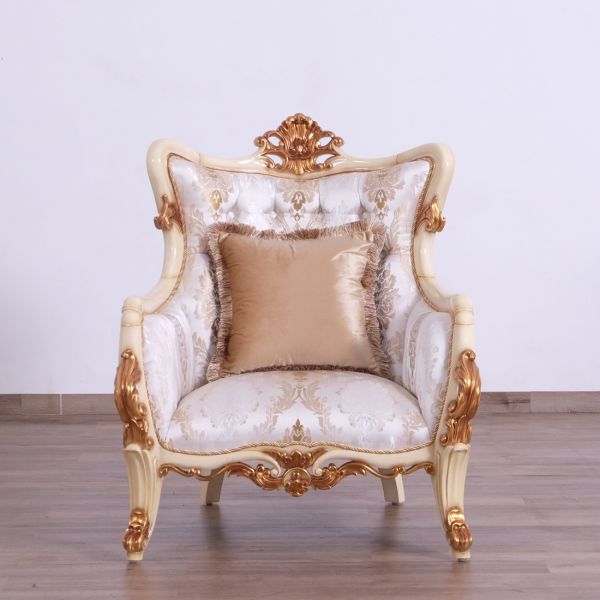 European Furniture - Veronica III Luxury Chair in Antique Beige and Antique Dark Gold leaf - 47072-C - GreatFurnitureDeal