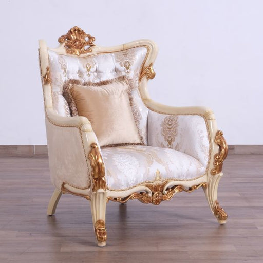 European Furniture - Veronica III Luxury Chair in Antique Beige and Antique Dark Gold leaf - 47072-C - GreatFurnitureDeal