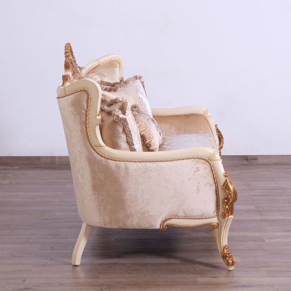 European Furniture - Veronica III Luxury Loveseat in Antique Beige and Antique Dark Gold leaf - 47072-L - GreatFurnitureDeal