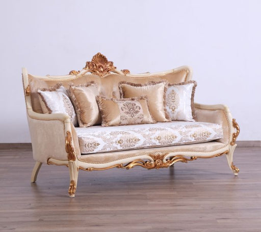 European Furniture - Veronica III Luxury Loveseat in Antique Beige and Antique Dark Gold leaf - 47072-L - GreatFurnitureDeal