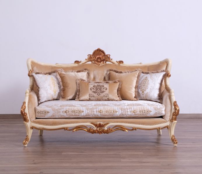 European Furniture - Veronica III Luxury Loveseat in Antique Beige and Antique Dark Gold leaf - 47072-L - GreatFurnitureDeal