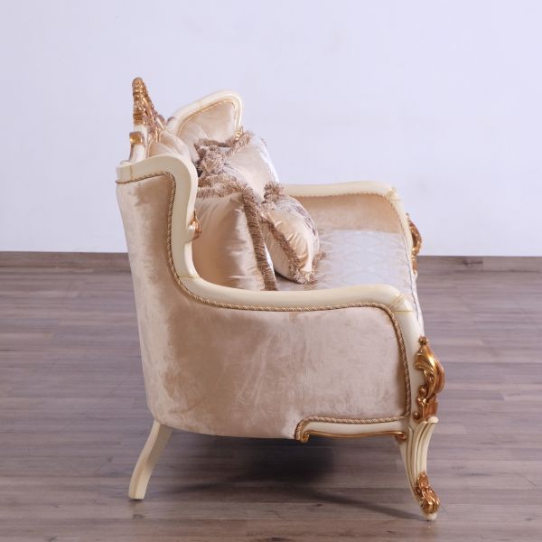 European Furniture - Veronica III Luxury Sofa in Antique Beige and Antique Dark Gold leaf - 47072-S - GreatFurnitureDeal