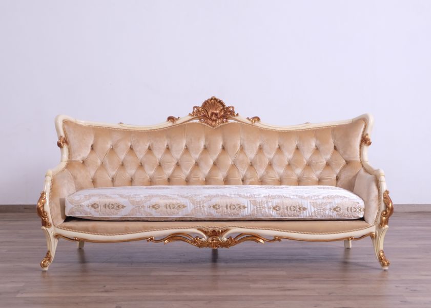 European Furniture - Veronica III Luxury Sofa in Antique Beige and Antique Dark Gold leaf - 47072-S - GreatFurnitureDeal