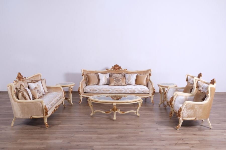 European Furniture - Veronica III Luxury Sofa in Antique Beige and Antique Dark Gold leaf - 47072-S - GreatFurnitureDeal