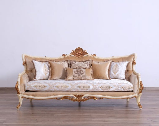 European Furniture - Veronica III Luxury Sofa in Antique Beige and Antique Dark Gold leaf - 47072-S - GreatFurnitureDeal