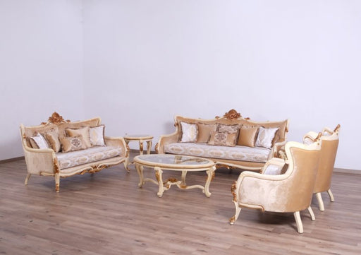 European Furniture - Veronica III Luxury Sofa in Antique Beige and Antique Dark Gold leaf - 47072-S - GreatFurnitureDeal