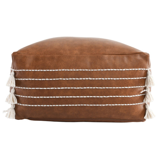 Classic Home - Ezekiel Vegan Leather Pouf in Brown - VP12205 - GreatFurnitureDeal