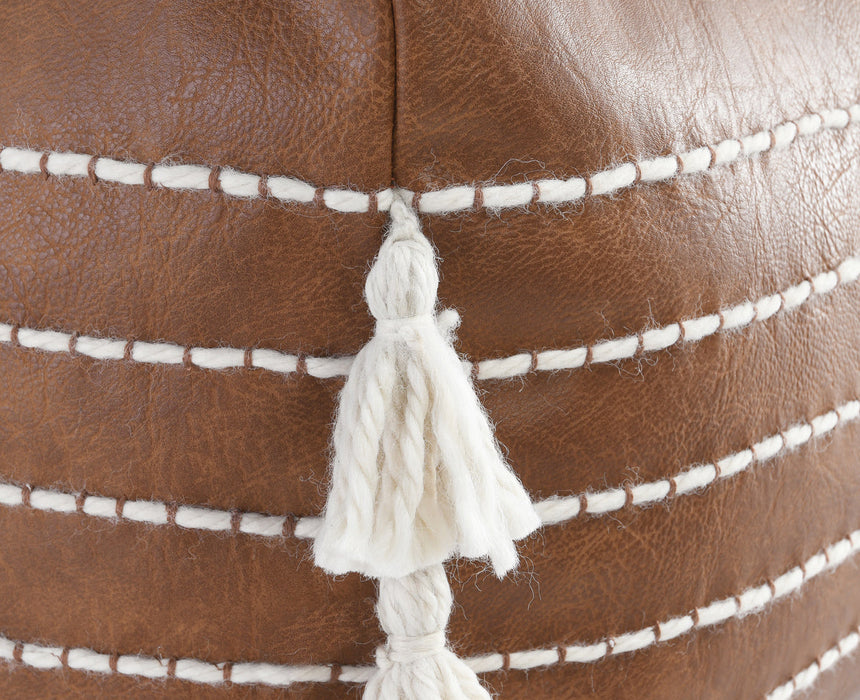 Classic Home - Ezekiel Vegan Leather Pouf in Brown - VP12205 - GreatFurnitureDeal