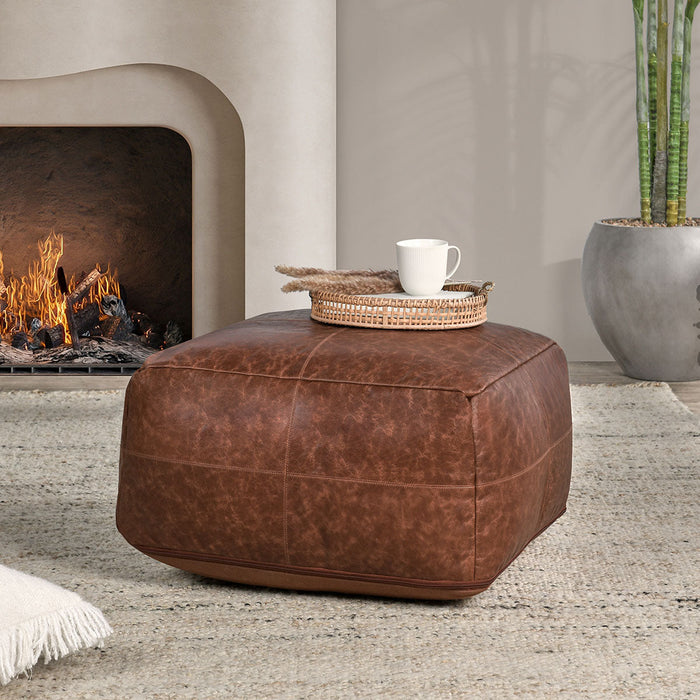 Classic Home - Leather Kona Brown Pouf 24X24X12 - VP12221 - GreatFurnitureDeal