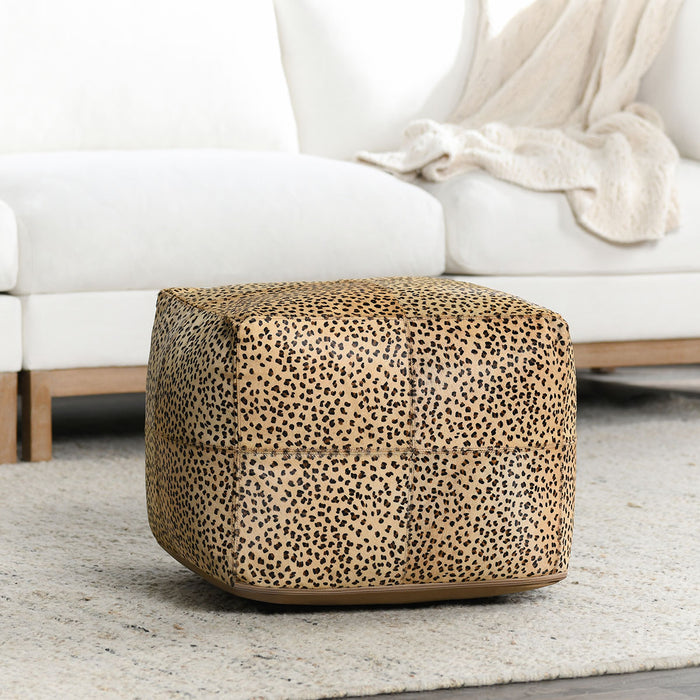Classic Home Furniture - Leopard Hide Camel/ Black Pouf 18X18X14 - VP12222 - GreatFurnitureDeal
