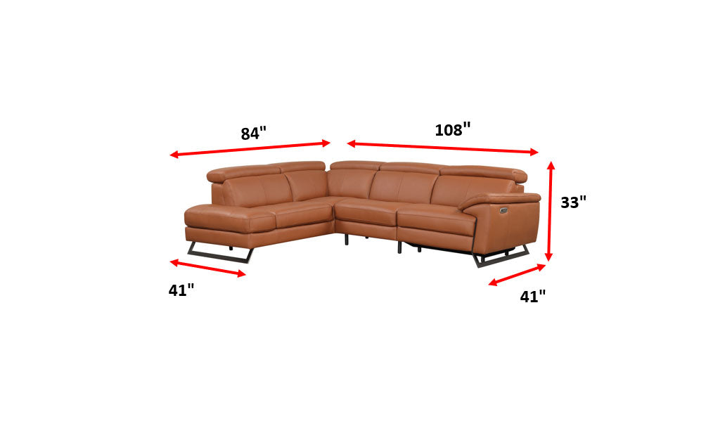 ESF Furniture - Gea Left Sectional w/ Recliner in Cognac - GEA-SEC