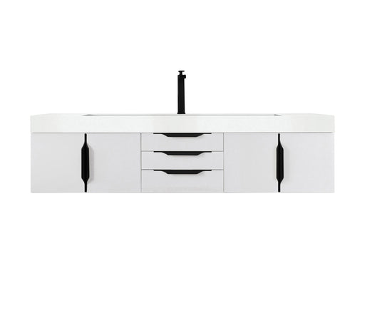 James Martin Furniture - Columbia 72" Single Wall Mount Vanity, Glossy White, Matte Black w/ Glossy White Composite Stone Top - 983-V72S-W-GW-B-GW - GreatFurnitureDeal