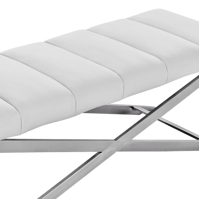 VIG Furniture - Modrest Xane Contemporary White & Brushed Stainless Steel Bench - VGGAGA-8648BE-WHT-B
