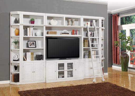 Parker House - Boca 7 Piece Entertainment Wall with Corner Bookcases in Cottage White - BOC-7PC-ENT-RNDWALL - GreatFurnitureDeal