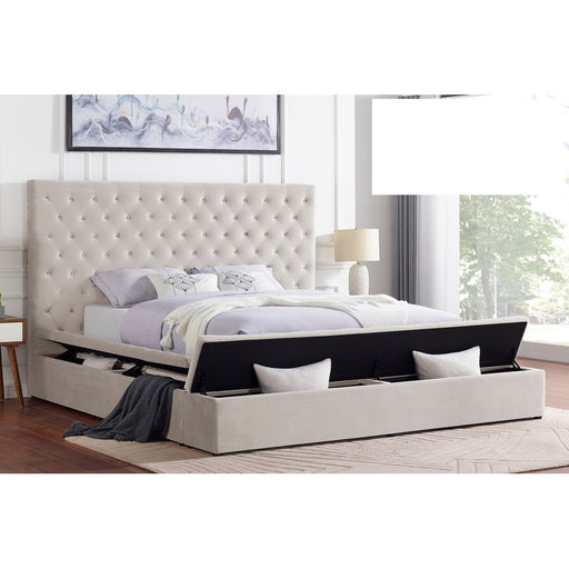 Mariano Furniture - YY136 Upholstered Velvet Eastern King Bed in Cream - BM-YY136-CREAM-EK - GreatFurnitureDeal