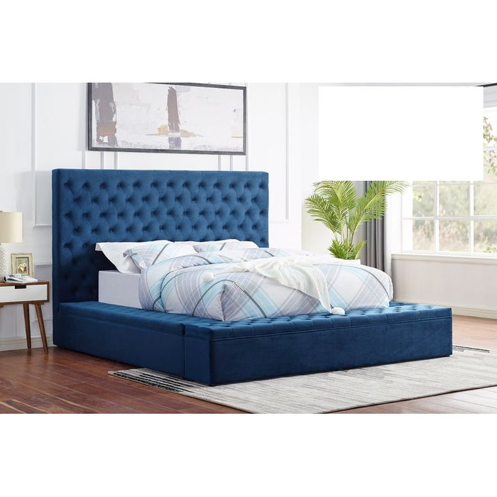 Mariano Furniture - YY136 Upholstered Velvet California King Bed in Navy Blue - BM-YY136-BLUE-CK - GreatFurnitureDeal