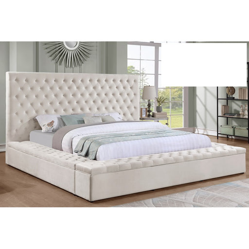 Mariano Furniture - YY136 Upholstered Velvet Queen Bed in Cream - BM-YY136-CREAM-Q - GreatFurnitureDeal