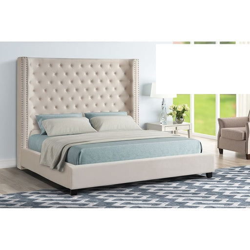 Mariano Furniture - YY139 Upholstered Velvet California King Bed in Beige - BM-YY139-BEIGE-CK - GreatFurnitureDeal