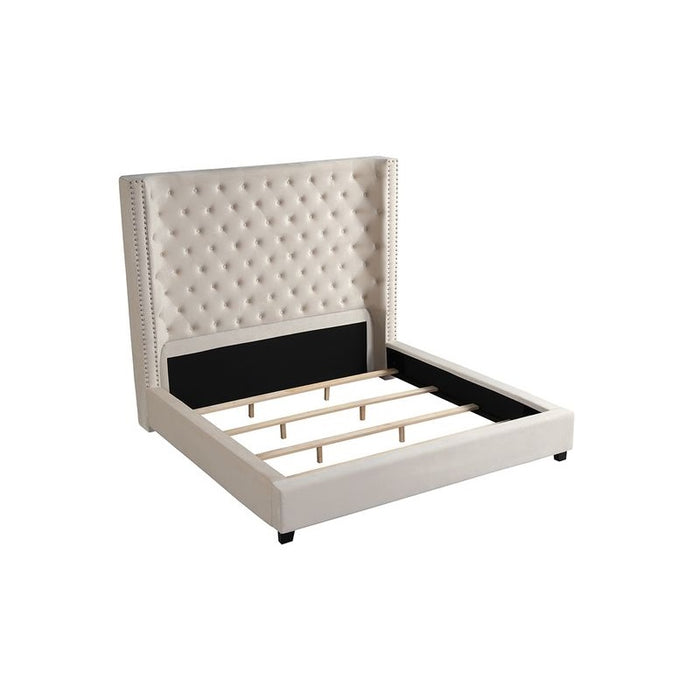 Mariano Furniture - YY139 Upholstered Velvet Queen Bed in Beige - BM-YY139-BEIGE-Q - GreatFurnitureDeal