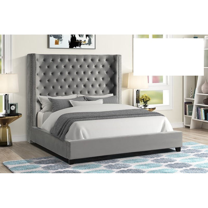 Mariano Furniture - YY139 Upholstered Velvet Eastern King Bed in Grey - BM-YY139-GREY-EK - GreatFurnitureDeal