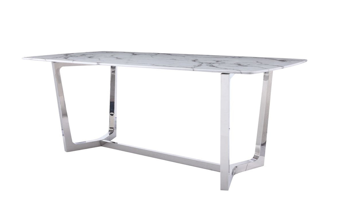 VIG Furniture - Modrest Garrett Modern White Faux Marble & Stainless Steel Dining Table - VGZAZCT-104-WHT