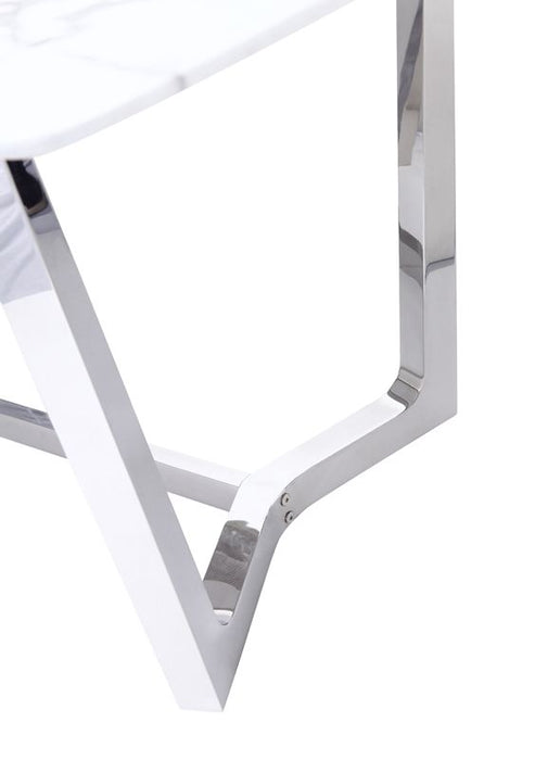 VIG Furniture - Modrest Garrett Modern White Faux Marble & Stainless Steel Dining Table - VGZAZCT-104-WHT