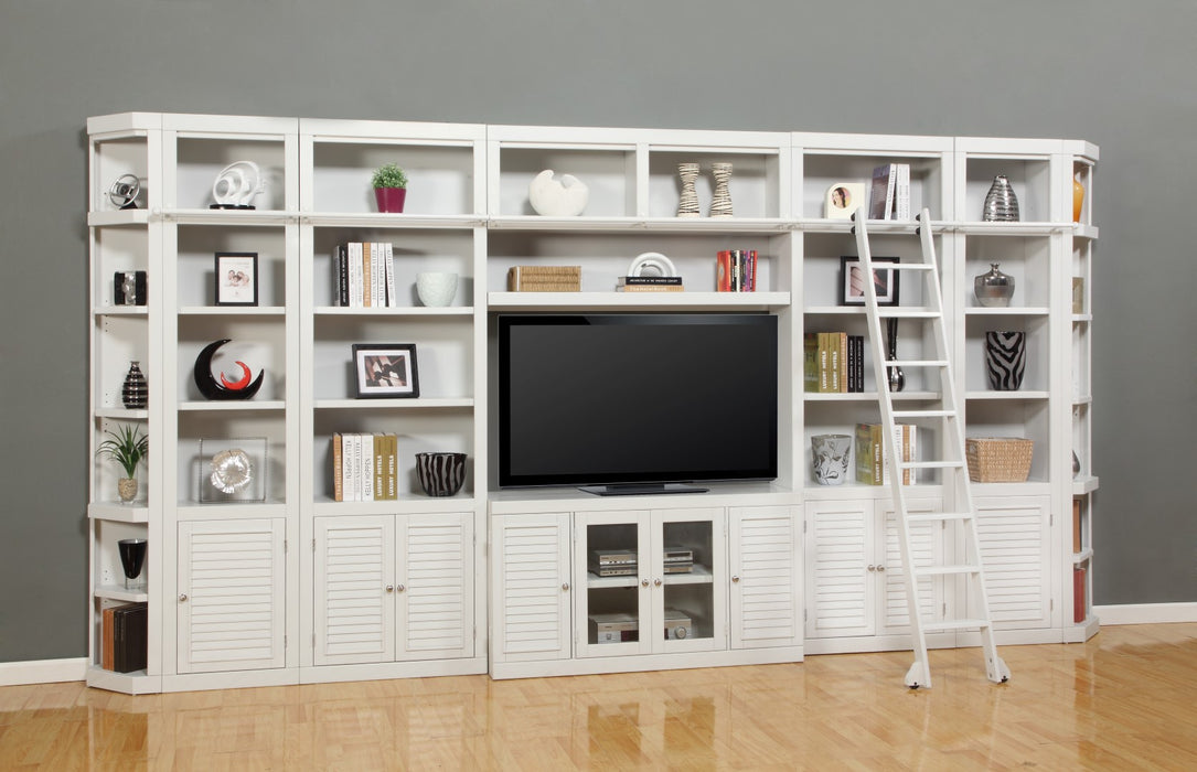 Parker House -  Boca 9 Piece Entertainment Wall with Corner Bookcases in Cottage White - BOC-9PC-ENT-LG-WALL - GreatFurnitureDeal