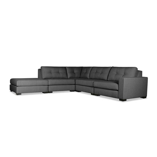 Nativa Interiors - Chester Buttoned Modular L-Shaped Sectional Right Arm Facing 121" With Ottoman Charcoal - SEC-CHST-BTN-CL-AR1-5PC-PF-CHARCOAL - GreatFurnitureDeal