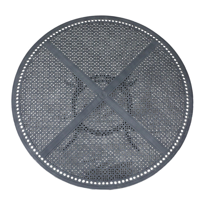 GFD Home - Outdoor Aluminum 7-Piece Round Dining Set With 6 Arm Chairs, Blue - GreatFurnitureDeal