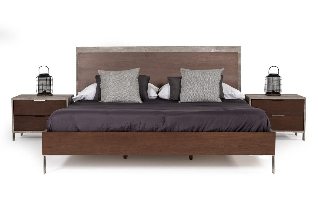 VIG Furniture - Nova Domus Conner Modern Dark Walnut & Faux Concrete Bedroom Set - VGAN-CONNER-SET-DK