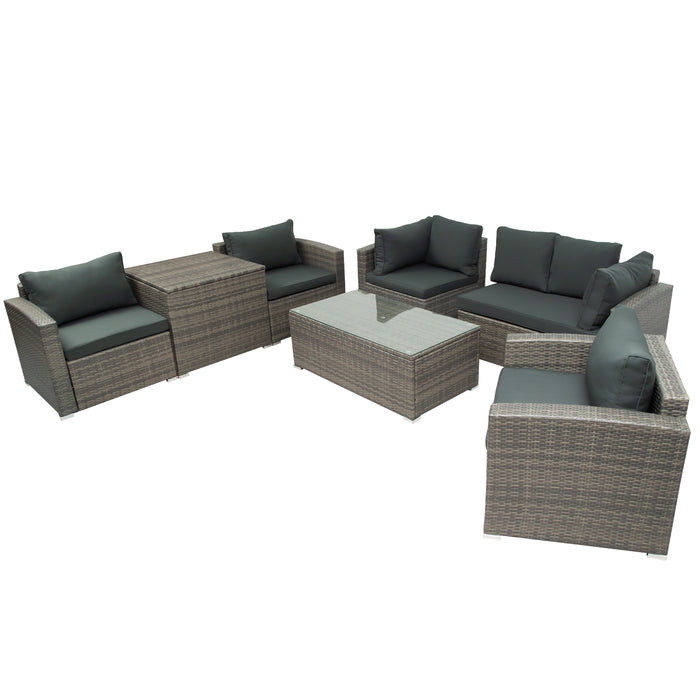 GFD Home - U_STYLE Patio Furniture Sets, 7-Piece Patio Wicker Sofa , Cushions, Chairs , a Loveseat , a Table and a Storage Box - GreatFurnitureDeal