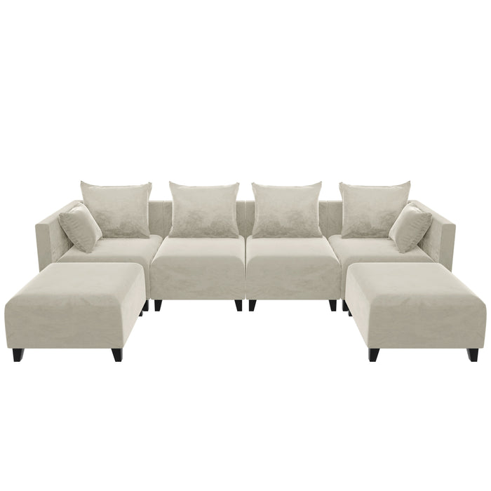 GFD Home - Sectional Sofa,U-shaped sofa with 6 Pillows for Living Room,Velvet  for bedroom, livingroom Beige - GreatFurnitureDeal