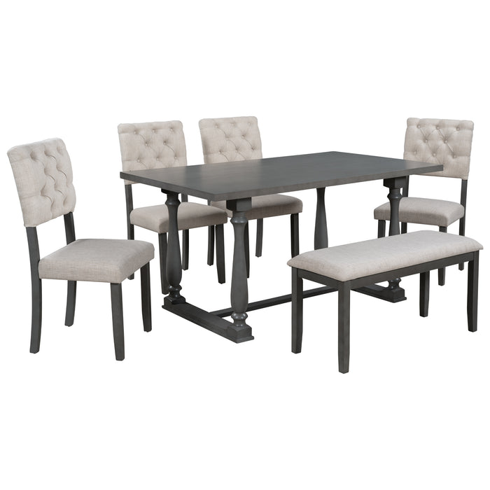 GFD Home - TREXM 6-Piece Dining Table and Chair Set with Special-shaped Legs and Foam-covered Seat Backs&Cushions for Dining Room (Gary) - GreatFurnitureDeal