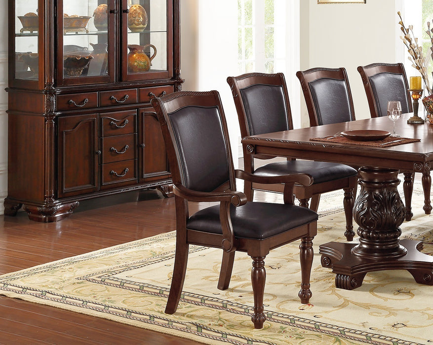 GFD Home - Majestic Royal Dining Room Table w Leaf 2x Arm Chairs And 6x Side Chairs Brown 9pc Set Rubberwood Dining Table Double Pedestal Base Rectangle Table - GreatFurnitureDeal