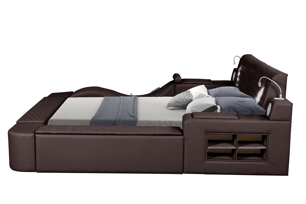 GFD Home - Zoya Smart Multifunctional Queen Size Bed Made with Wood in Brown - GreatFurnitureDeal