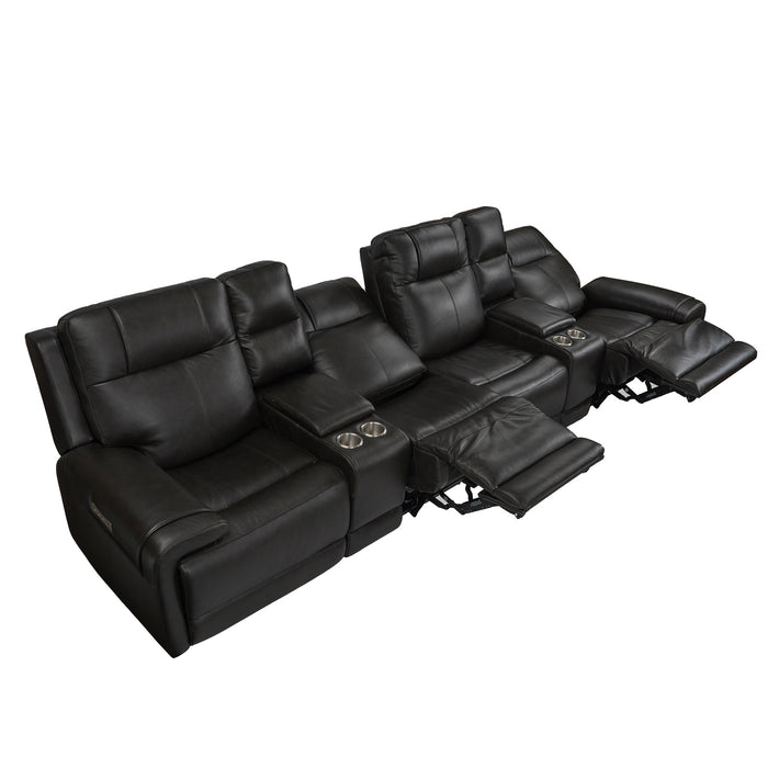 GFD House - Trevor Triple 4 Seats Power Sofa With 2 Console | Genuine Leather | Lumbar Support | Adjustable Headrest | USB & Type C Charge Port | Middle Armless Chair With Triple Power Control - GreatFurnitureDeal