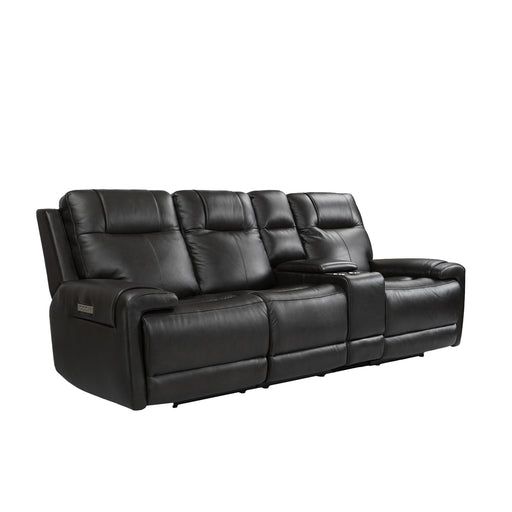 GFD House - Trevor Triple Power Sofa With Console | Genuine Leather | Lumbar Support | Adjustable Headrest | USB & Type C Charge Port | Middle Armless Chair With Triple Power - GreatFurnitureDeal