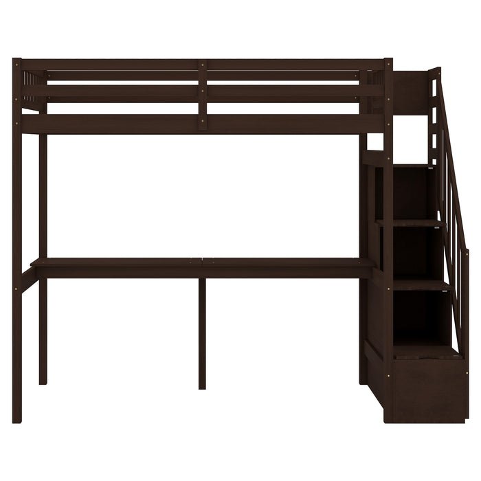 GFD Home - Twin Size Loft Bed with Storage Staircase and Built-in Desk, Espresso (Old SKU:GX000903AAP) - GreatFurnitureDeal