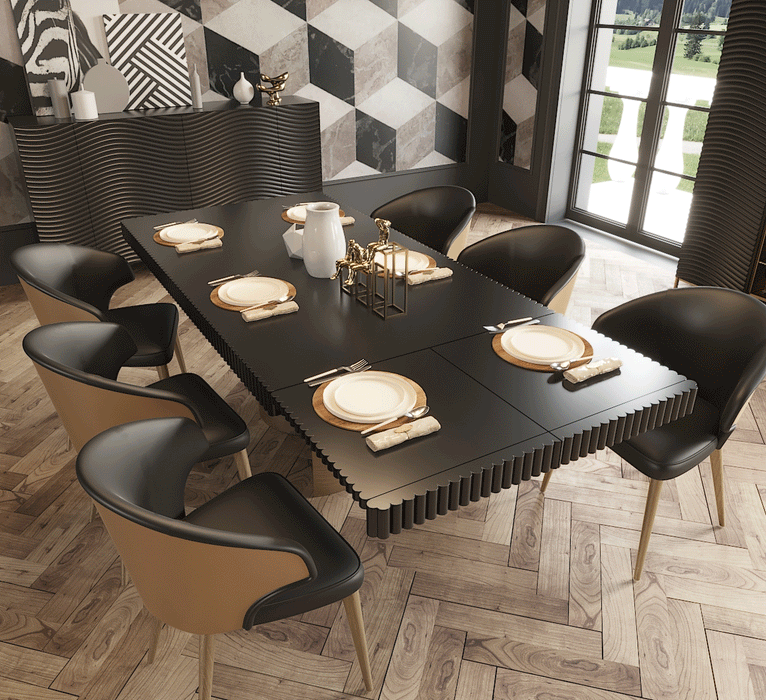 ESF Furniture - Wave Dining Table 7 Piece Dining Room Set w/2-ext in Dark Gray - WAVETABLEGREY-7SET
