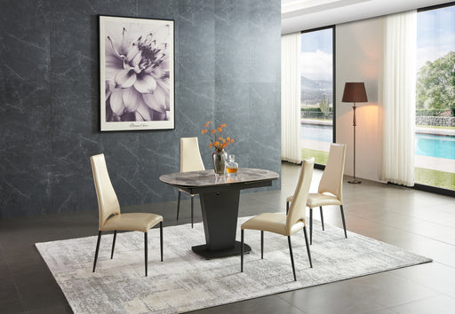ESF Furniture - 2417 Marble Dining Table Grey Taupe with 3405 Chairs Beige 5 Piece Dining Room Set - 2417TABLEBROWN-3405-5SET - GreatFurnitureDeal