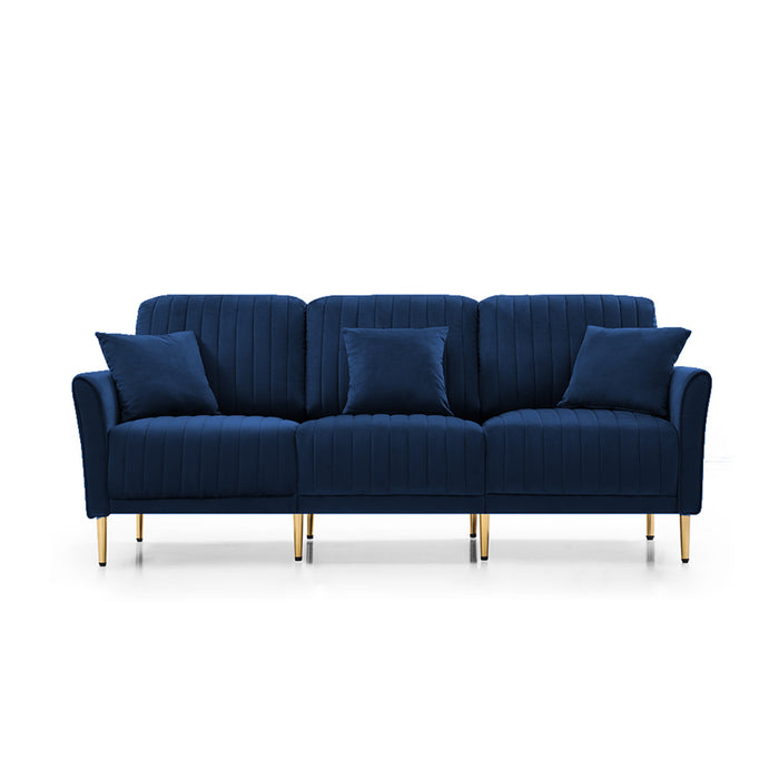 GFD Home - Velvet Fabric Sofa Couch Set, Mid-Century 3-Seat Tufted Love Seat for Living Room, Bedroom, Office, Apartment, Dorm, Studio and Small Space, 7 Pillows Included(Navy Blue),3+2+2 Seater - GreatFurnitureDeal