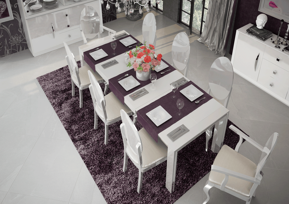 ESF Furniture - Carmen Dining Table 9 Piece Dining Room Set in White - CARMENTABLEWHITE-9SET