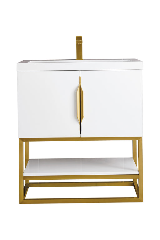 James Martin Furniture - Columbia 31.5" Single Vanity Cabinet, Glossy White, Radiant Gold, w/ White Glossy Composite Countertop - 388V31.5GWRGDWG - GreatFurnitureDeal
