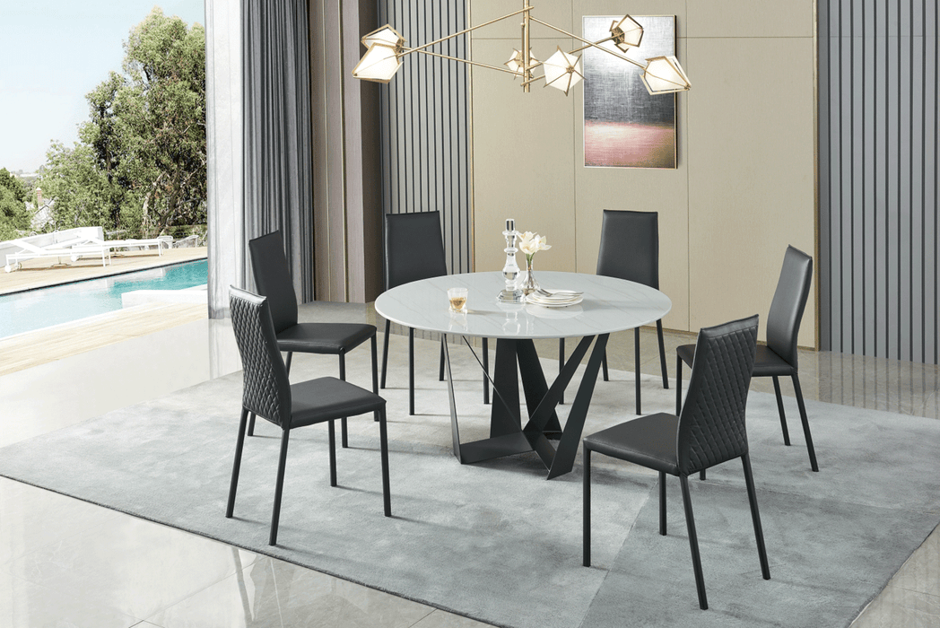 ESF Furniture - 102 Marble Dining Table with 196 Chair 7 Piece Dining Room Set - 102DININGTABLE-7SET