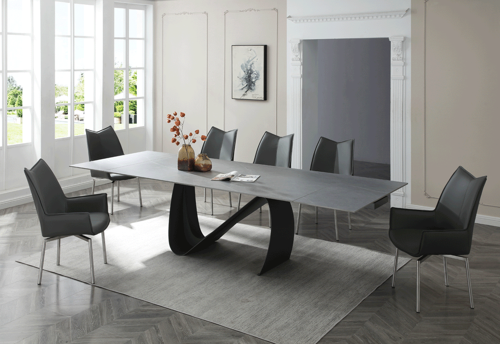 ESF Furniture - 9087 Dining Table Dark grey with 1218 swivel dark grey chair 7 Piece Dining Room Set - 9087TABLEDARKGREY-1218-7SET