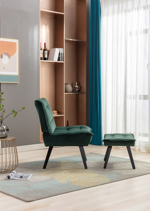 GFD Home - Modern Soft Velvet Fabric Material Large Width Accent Chair Leisure Chair Armchair TV Chair Bedroom Chair With Ottoman Black Legs For Indoor Home And Living Room,Dark Green - GreatFurnitureDeal